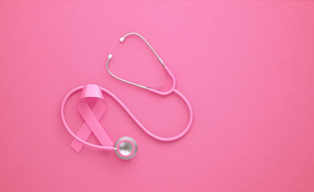 Stethoscope with breast cancer awareness ribbon