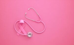 Stethoscope with breast cancer awareness ribbon