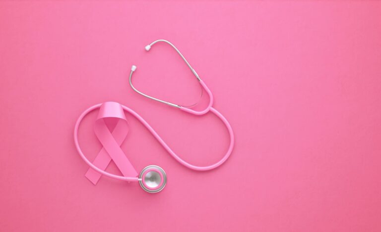 Stethoscope with breast cancer awareness ribbon